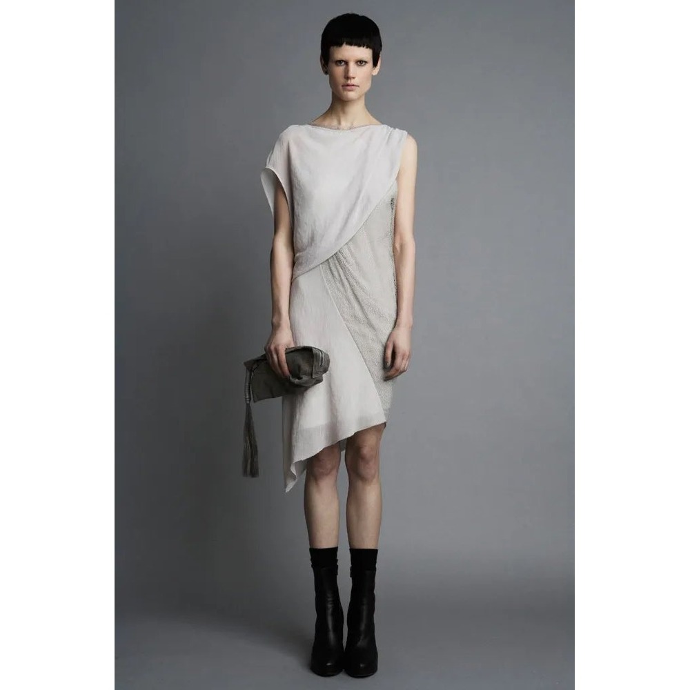 Helmut Lang Asymmetric Draped Mini Dress in Light Gray